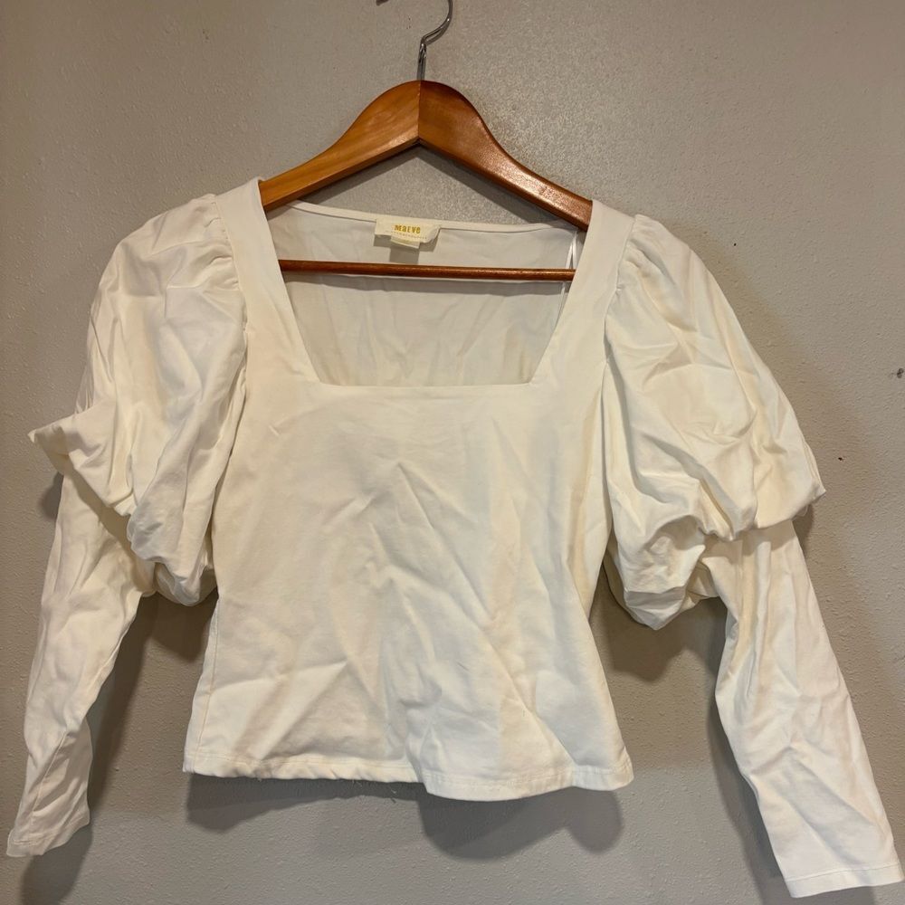 Maeve White Puff Sleeve Top